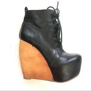 SUPER tall wooden platform leather booties
